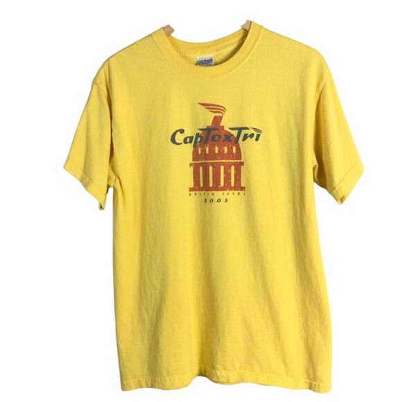 2005 CapTexTri Austin Texas Triathlon T Shirt Yellow Medium - Picture 1 of 5
